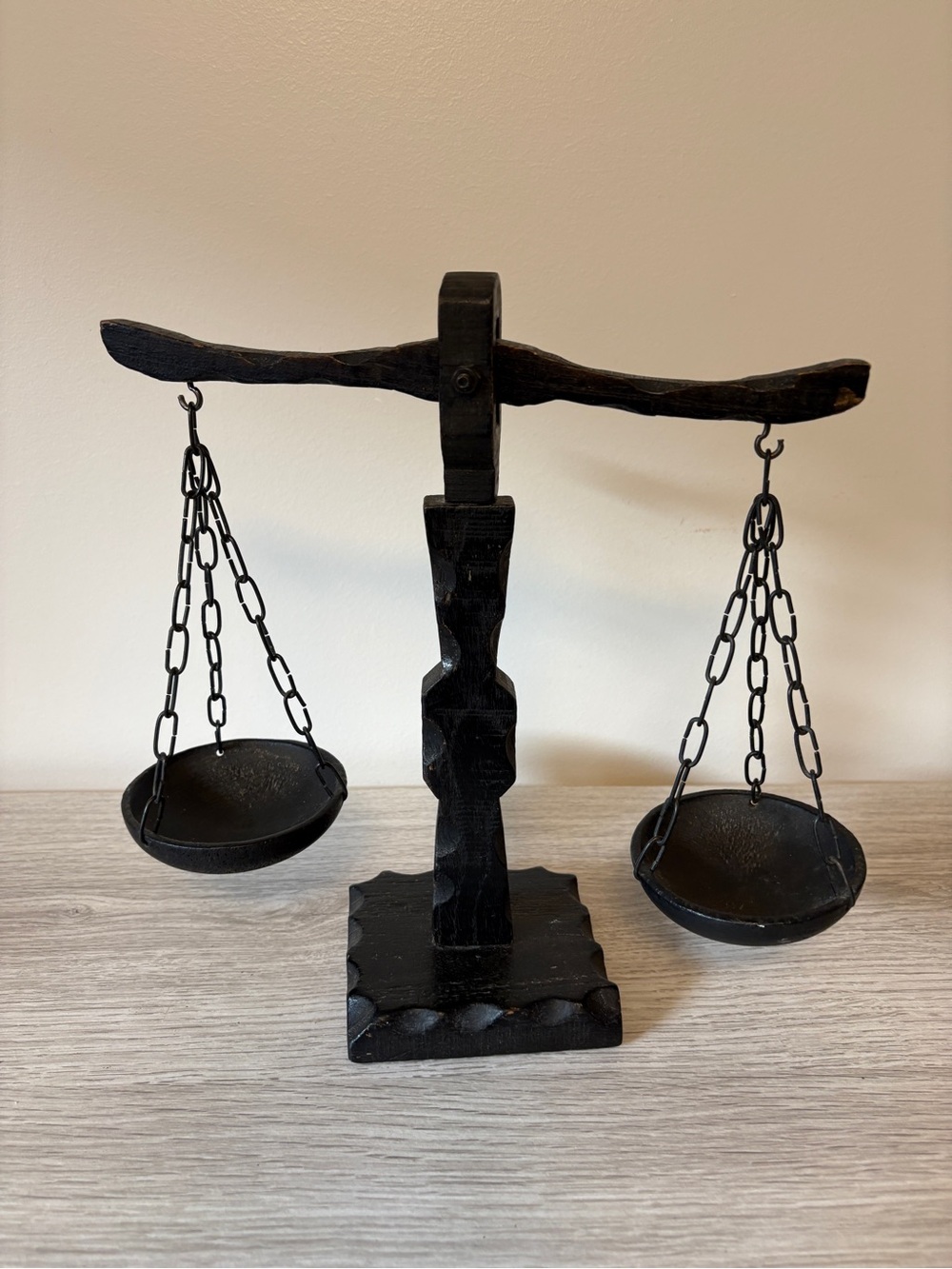 Hand-Carved Ebonized Wood Scale - Vintage Spanish Decor Scale of Justice